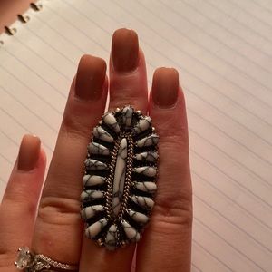 White Buffalo sterling silver ring